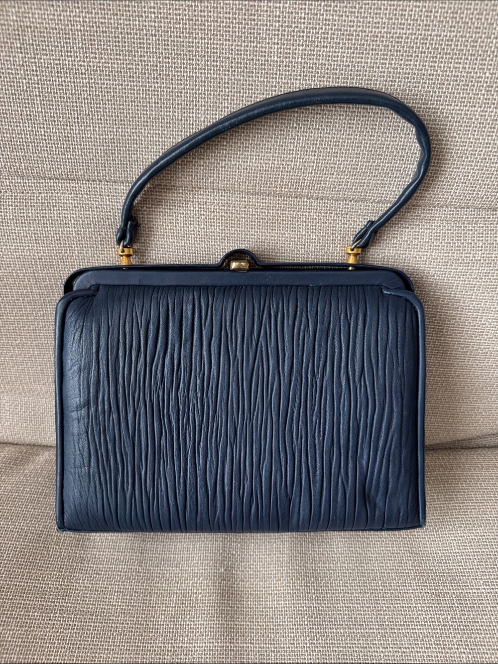 Classic Navy Textured Top-Handle Women's Bag